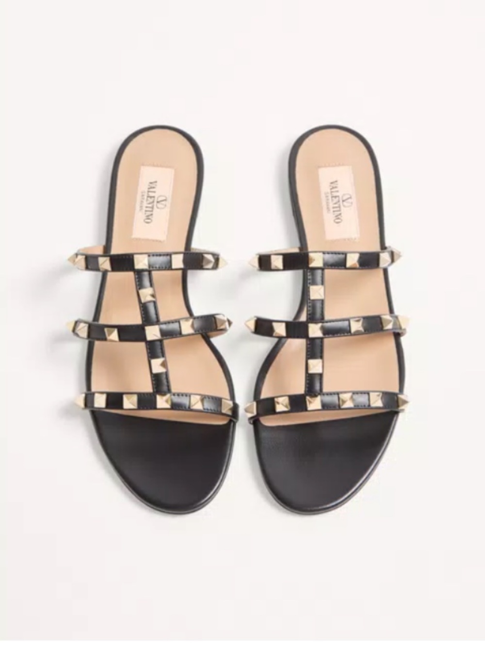 Authentic Valentino Garavani Rockstud Caged Flat Sandals Black Women's 36.5